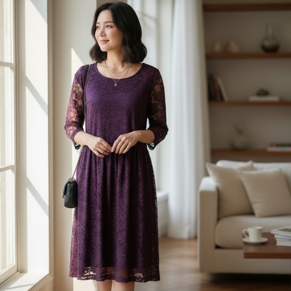 Nemidor Dresses & Skirts - Purple Floral Lace Midi Dress Whimsigoth Dark Romantic Plus Size 20